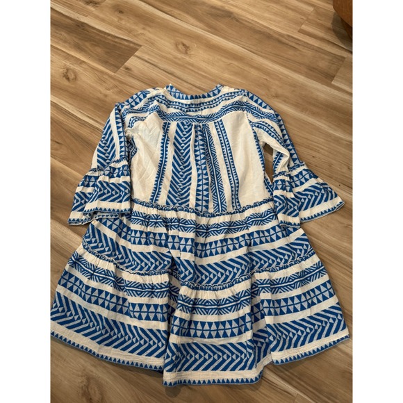 Devotion Twins Ella Santorini Dress Blue White Embroidered Tiered Cotton S d1 - Picture 4 of 8